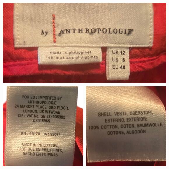 Anthropologie Red Poplin Wide Leg Pants Pleated Cotton Size 8 - Picture 5 of 5